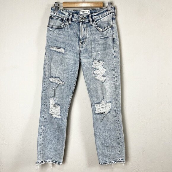 Abercrombie & Fitch The Boyfriend Mid Rise Jeans Acid Wash Distressed Size 26 /2 - Picture 1 of 11